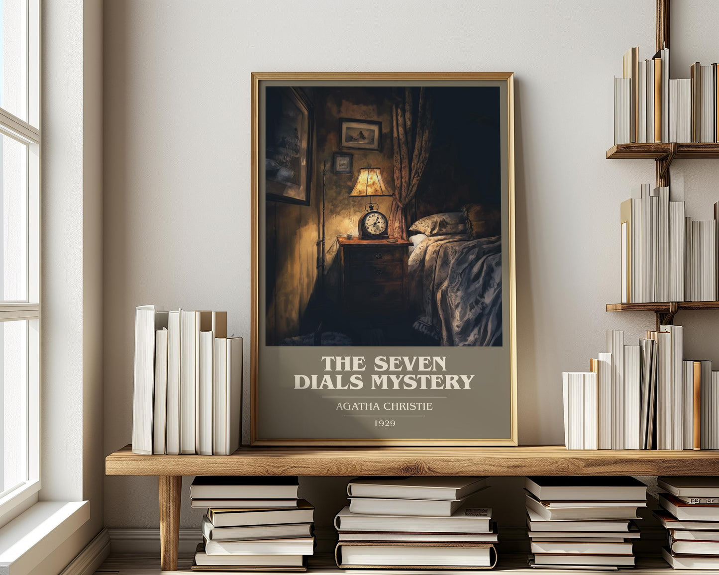The Seven Dials Mystery by Agatha Christie Descriptive Poster Print. Free Delivery Wall Art Author & Blurb Book Artwork Novel