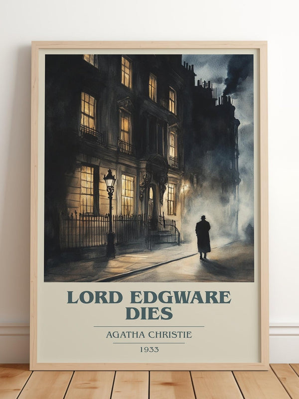 Lord Edgware Dies book cover print in frame leaning in hallway – mystery wall art