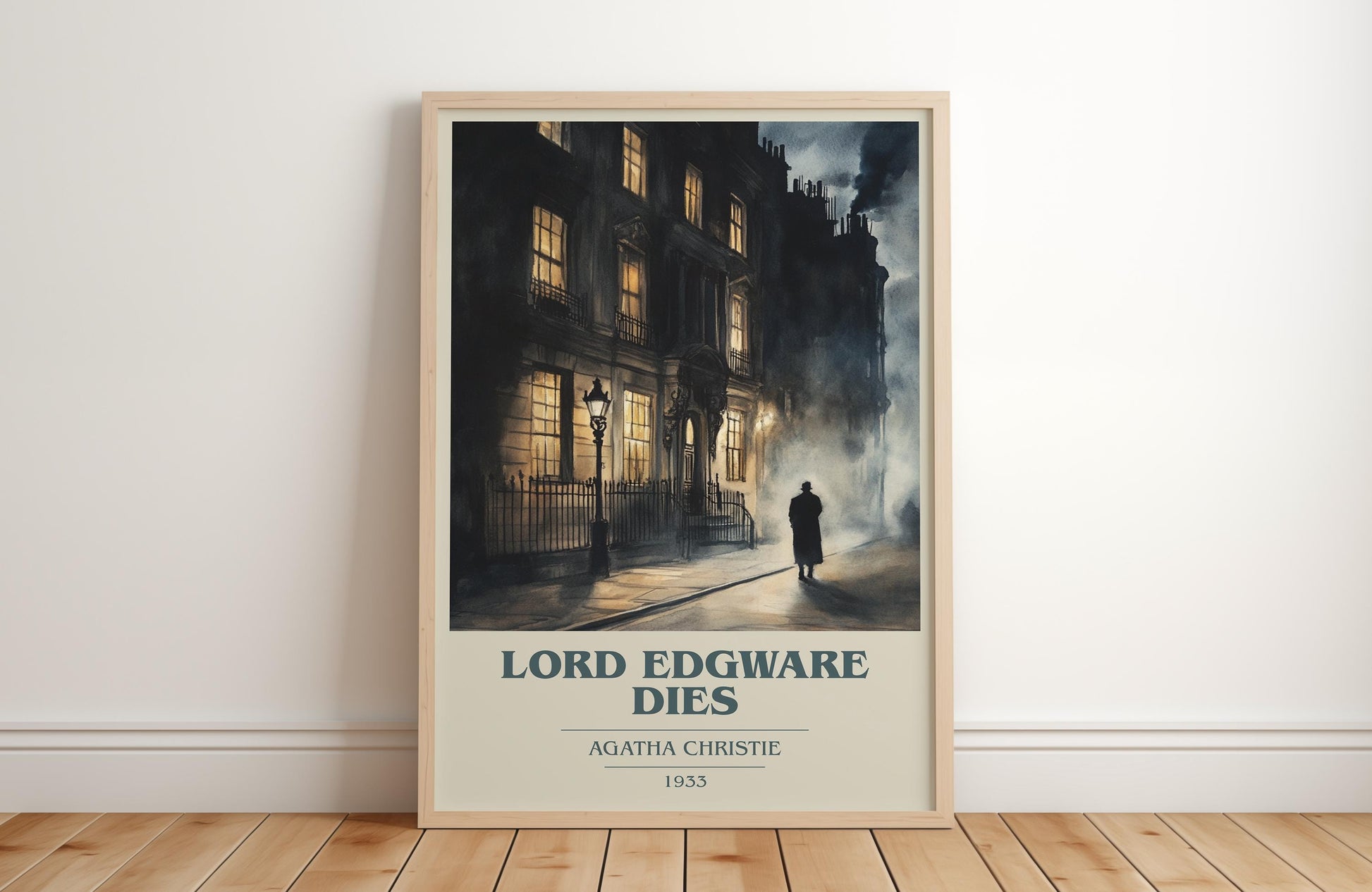 Lord Edgware Dies book cover print in frame leaning in hallway – mystery wall art