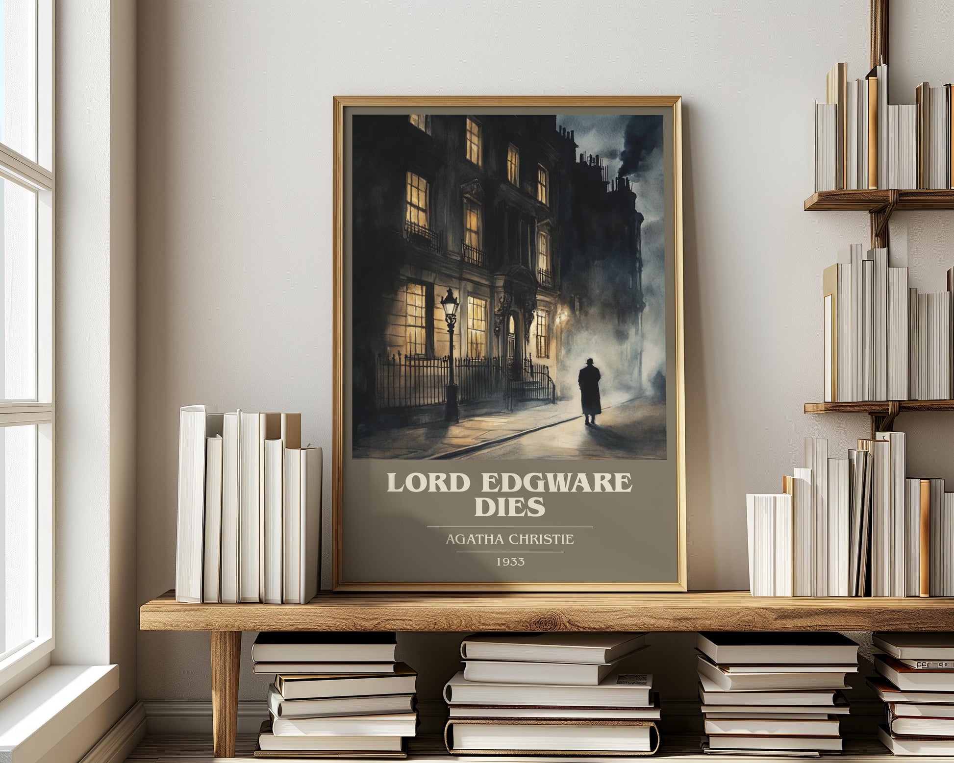 Lord Edgware Dies book cover print on bookshelf – Agatha Christie fan gift