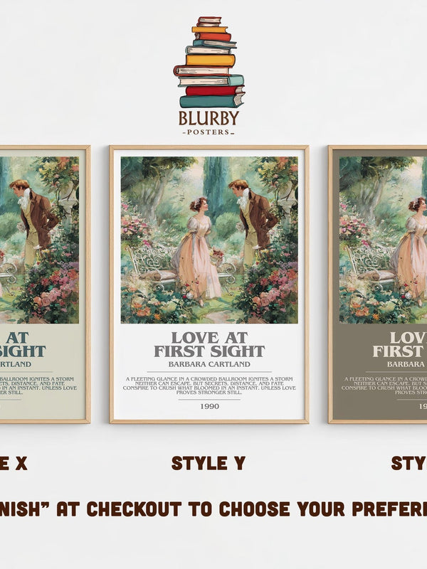Love at First Sight bookish poster colour and style options – Barbara Cartland book art