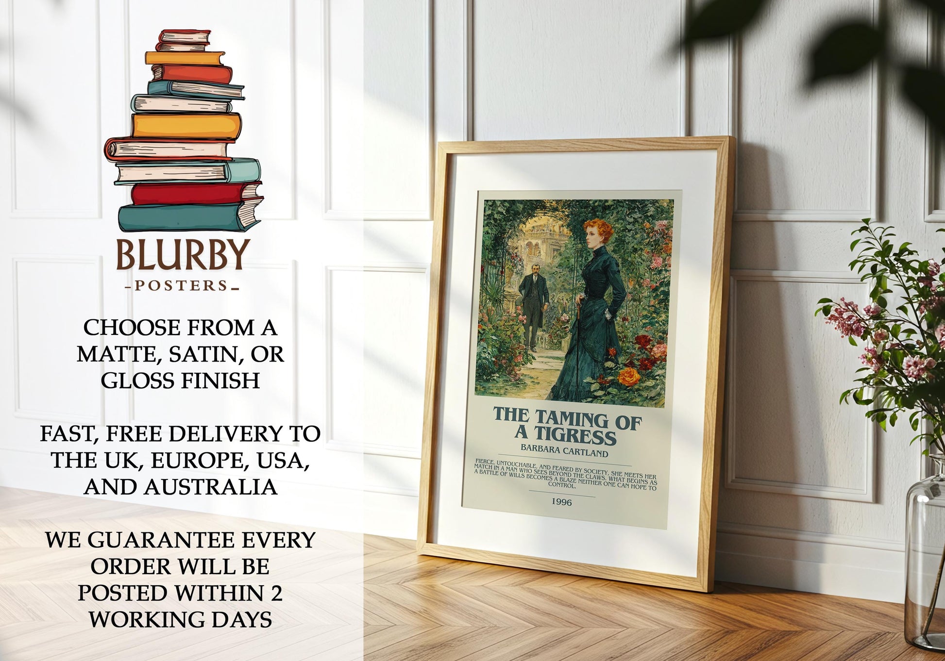 The Taming Of A Tigress by Barbara Cartland | Descriptive Modern Book Art | Poster