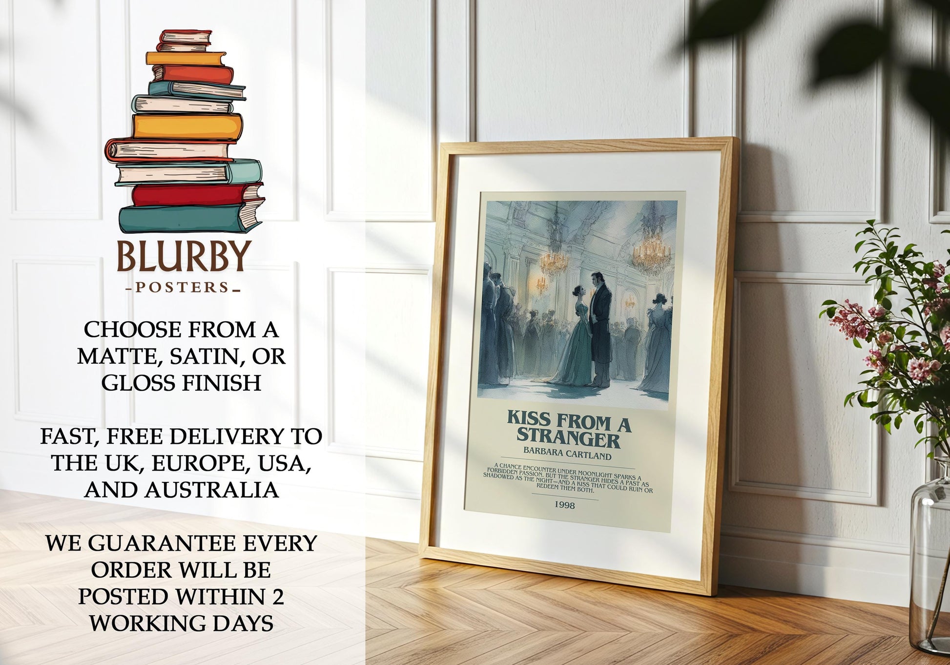 Kiss From A Stranger by Barbara Cartland | Descriptive Modern Book Art | Poster