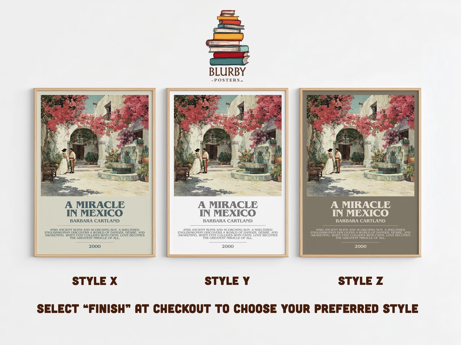 A Miracle in Mexico bookish poster colour and style options – Barbara Cartland book art