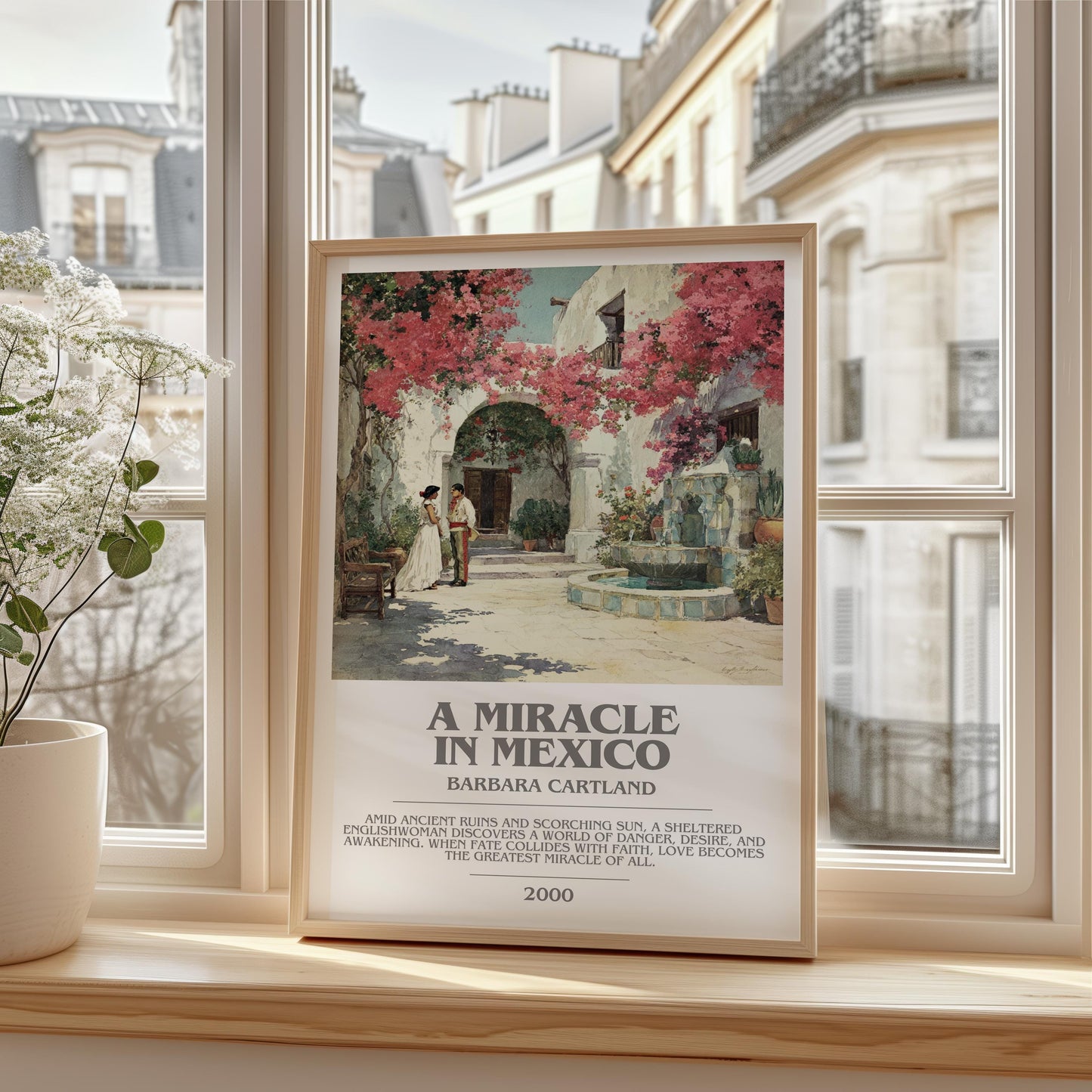 A Miracle in Mexico bookish print framed by window – literary home decor