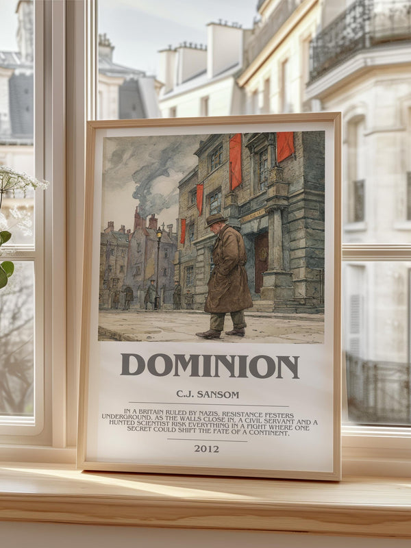 Dominion bookish print framed by window – literary home decor