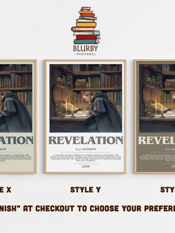 Revelation bookish poster colour and style options – C.J. Sansom book art
