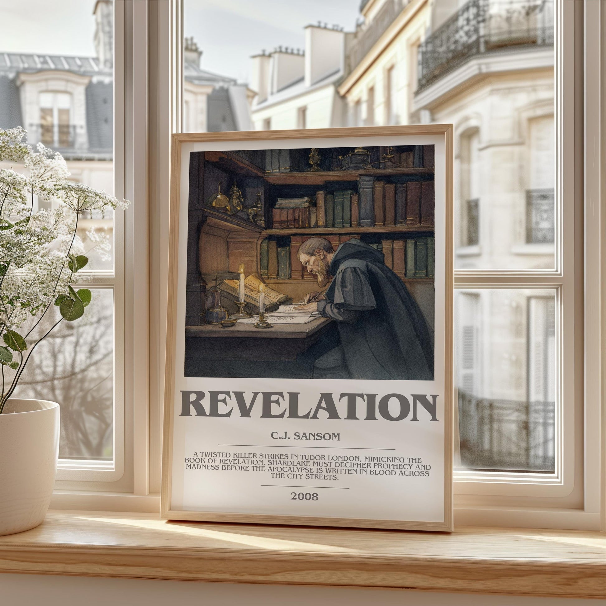 Revelation bookish print framed by window – literary home decor