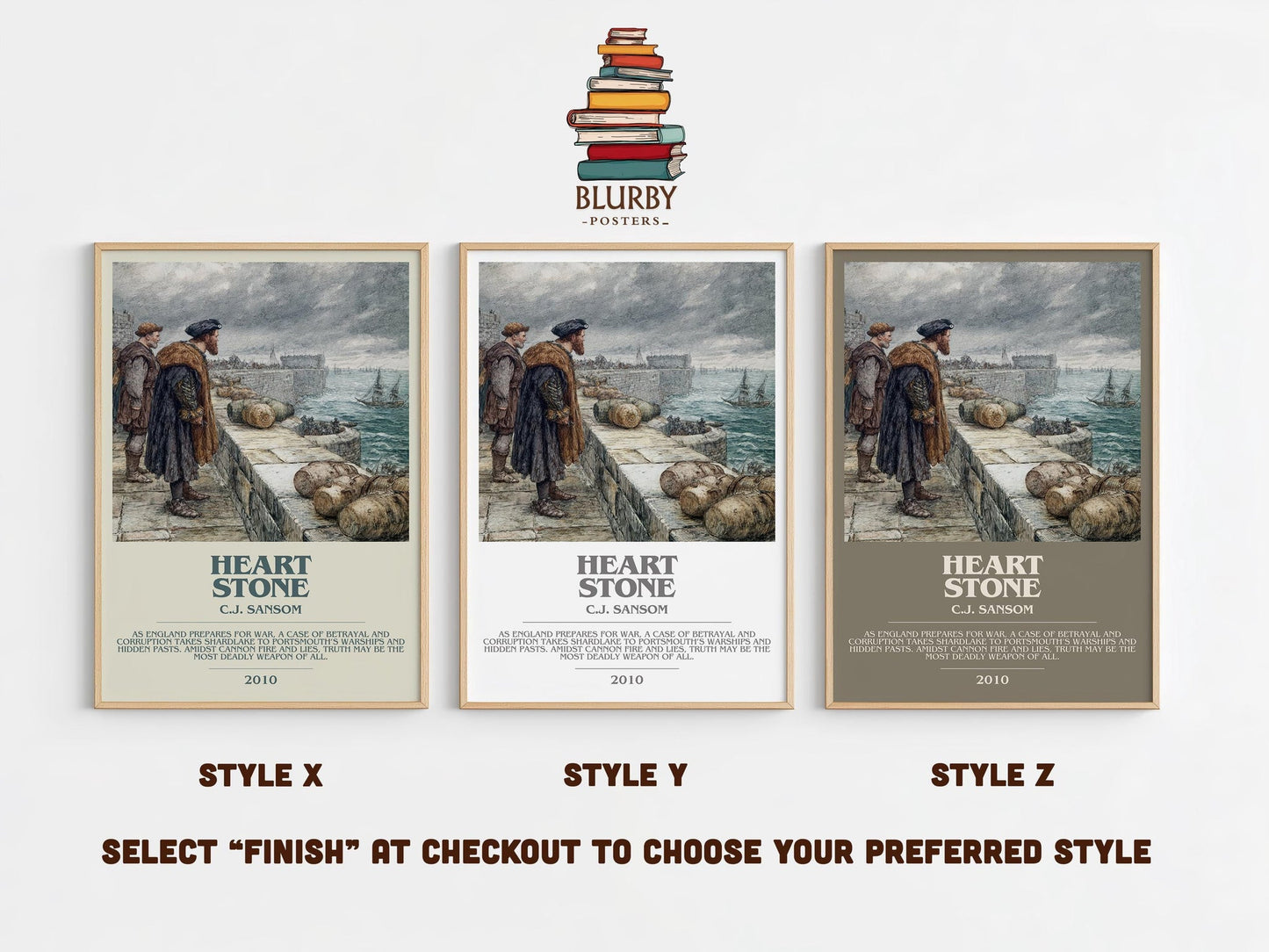 Heartstone bookish poster colour and style options – C.J. Sansom book art