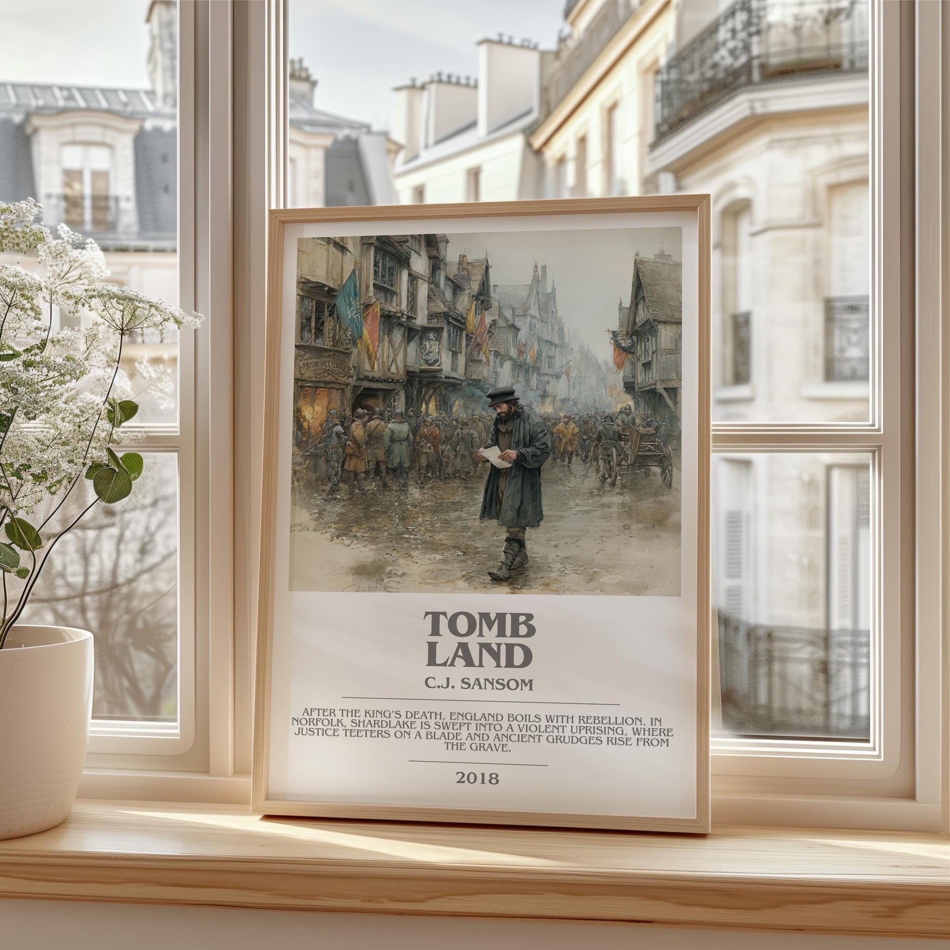 Tombland bookish print framed by window – literary home decor
