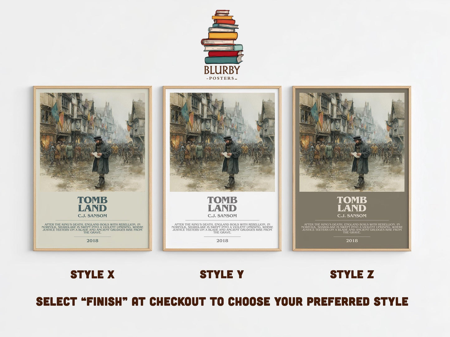 Tombland bookish poster colour and style options – C.J. Sansom book art