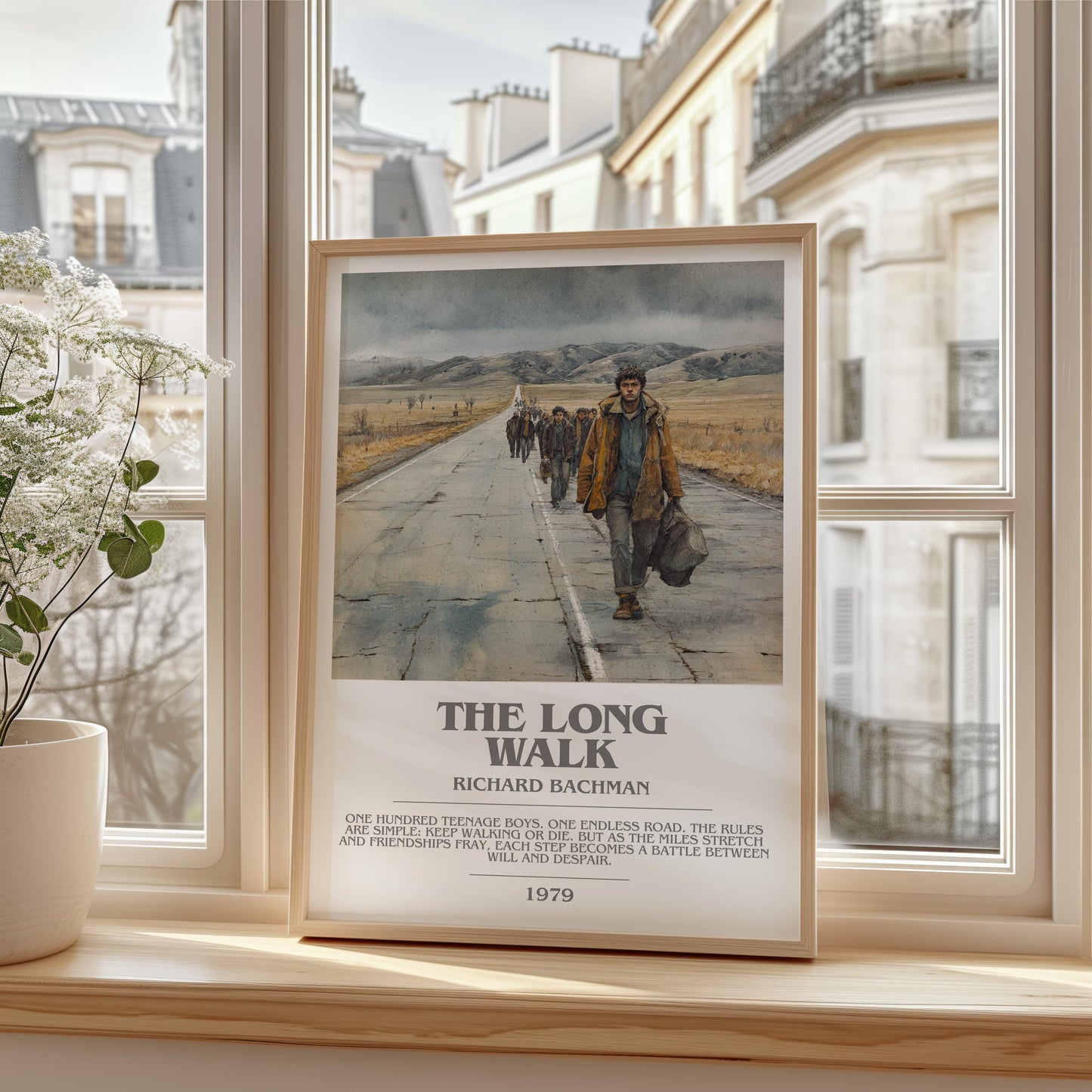 The Long Walk bookish print framed by window – literary home decor