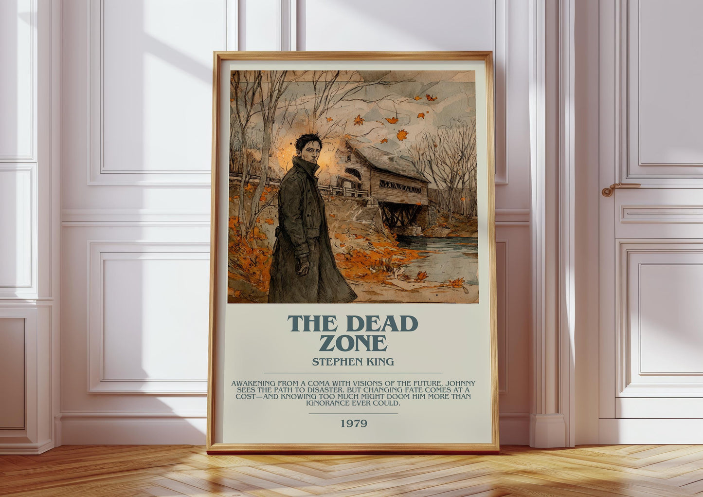 The Dead Zone bookish print in frame leaning in hallway – thriller wall art