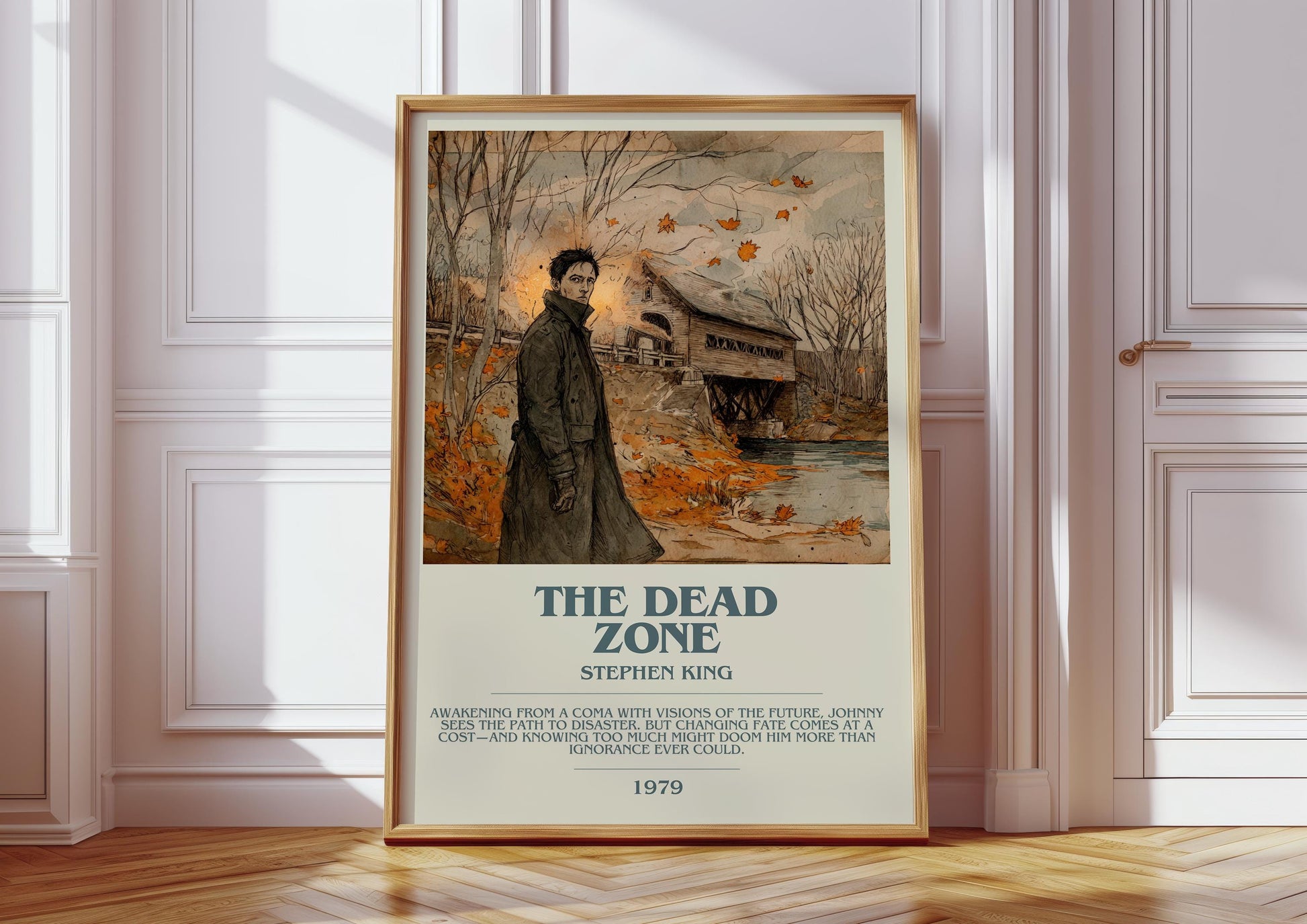 The Dead Zone bookish print in frame leaning in hallway – thriller wall art