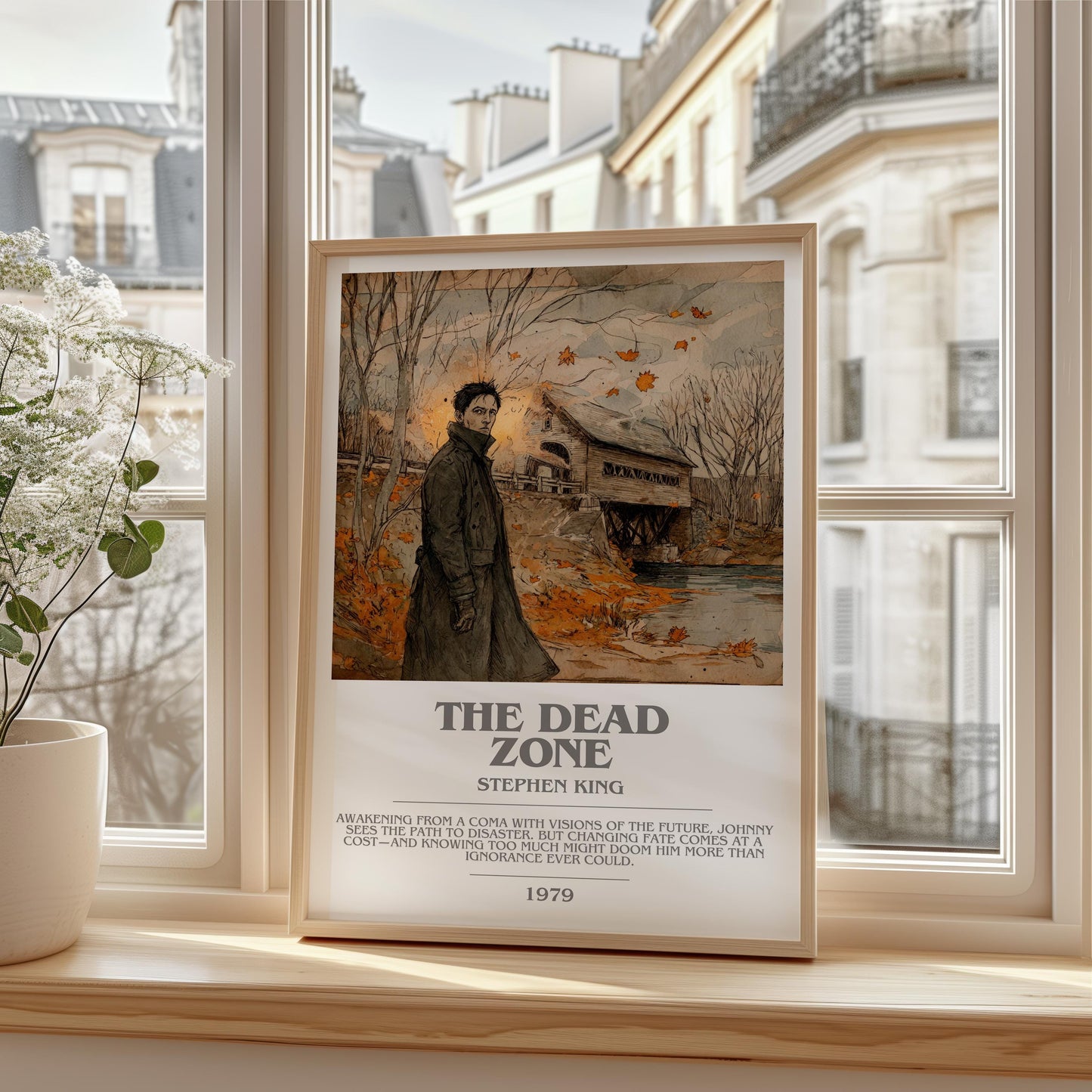 The Dead Zone bookish print framed by window – literary home decor