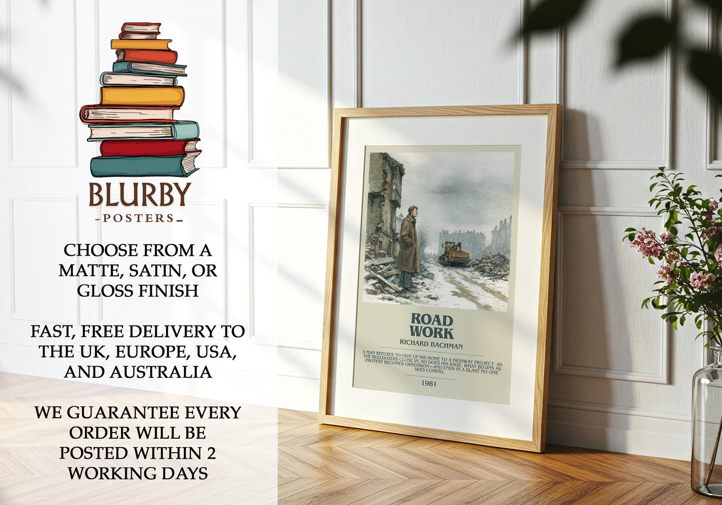 Roadwork by Richard Bachman | Descriptive Modern Book Art | Poster