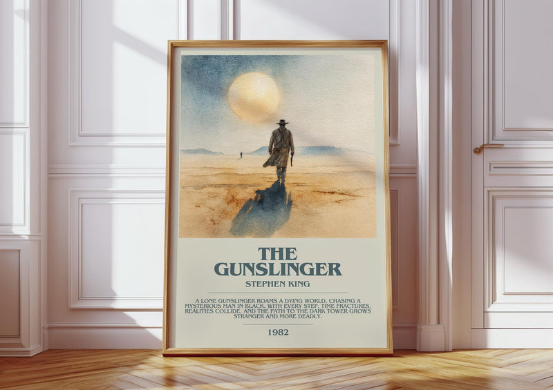 The Gunslinger bookish print in frame leaning in hallway – fantasy wall art
