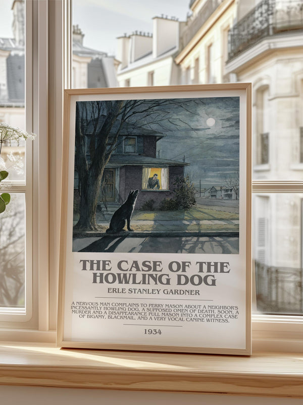 The Case of the Howling Dog bookish print framed by window – literary home decor