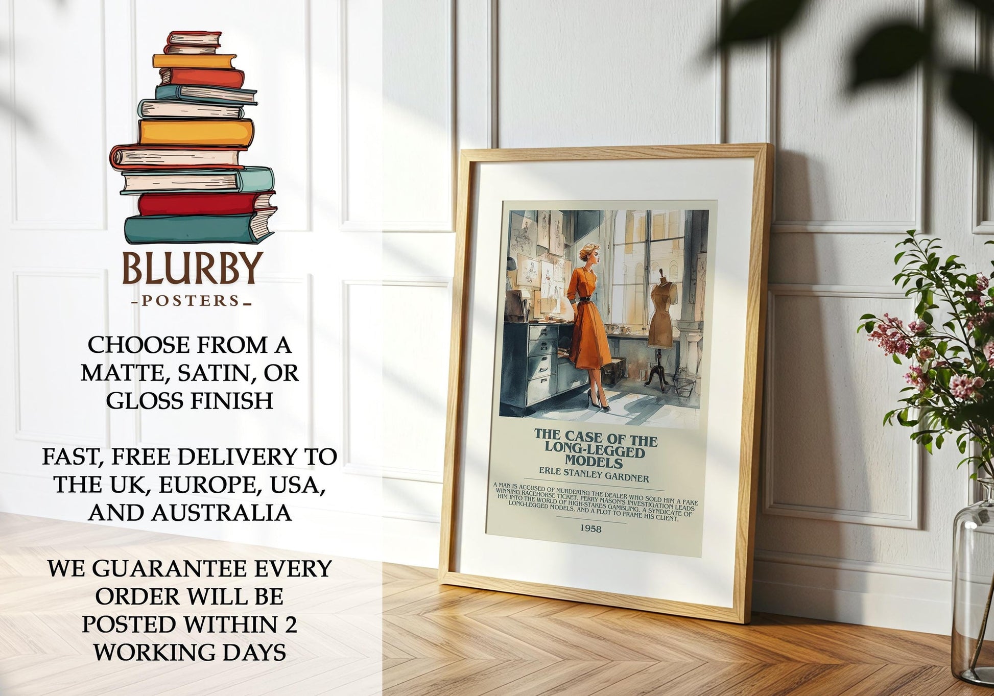 The Case of the Long-legged Models book poster packaging – museum-quality print rolled in protective tube