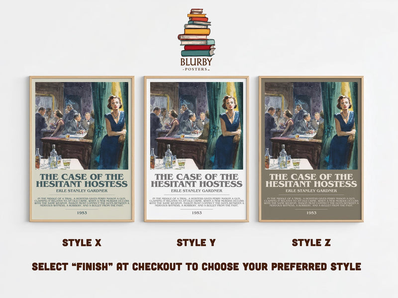The Case of the Hesitant Hostess bookish poster colour and style options – Erle Stanley Gardner book art