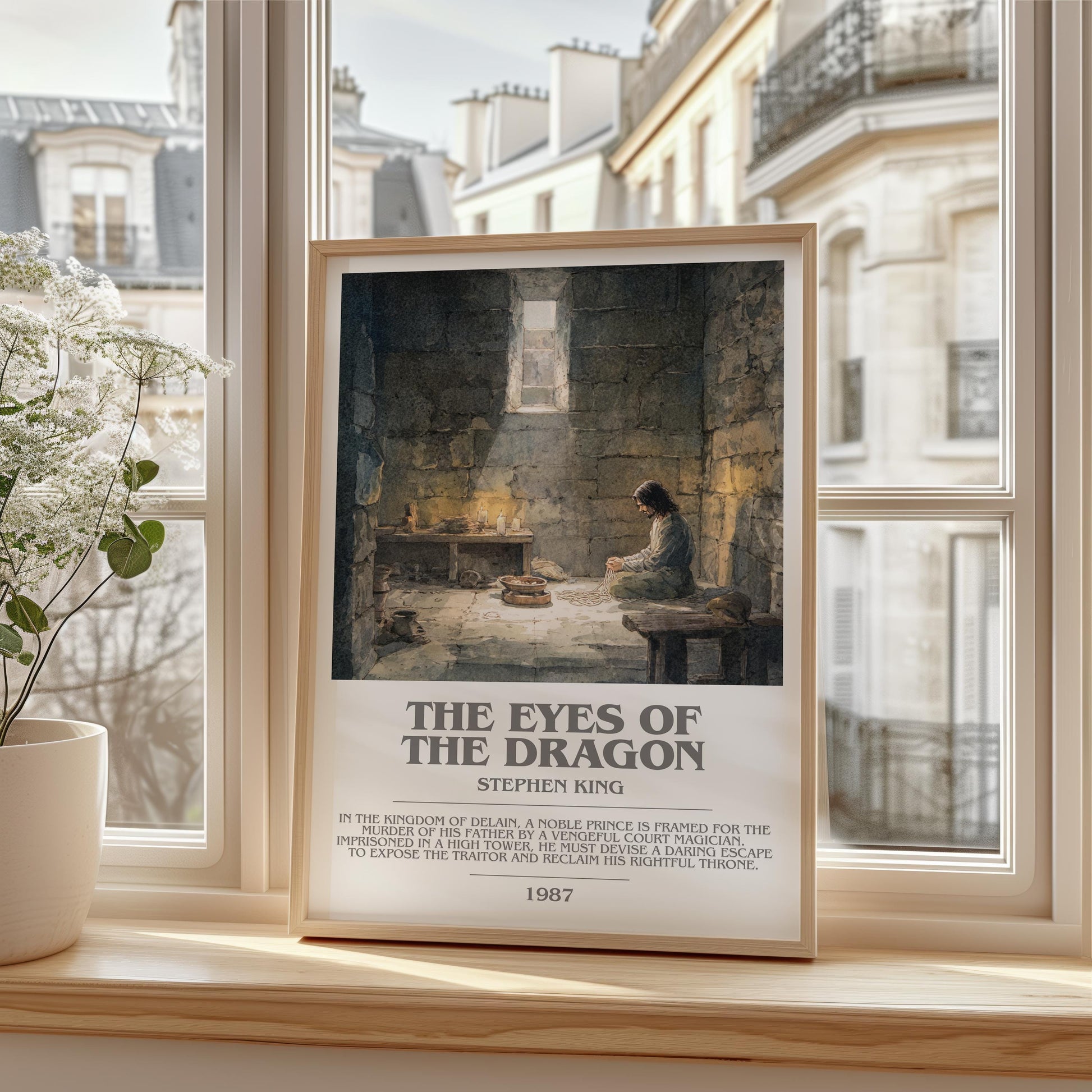 The Eyes Of The Dragon bookish print framed by window – literary home decor