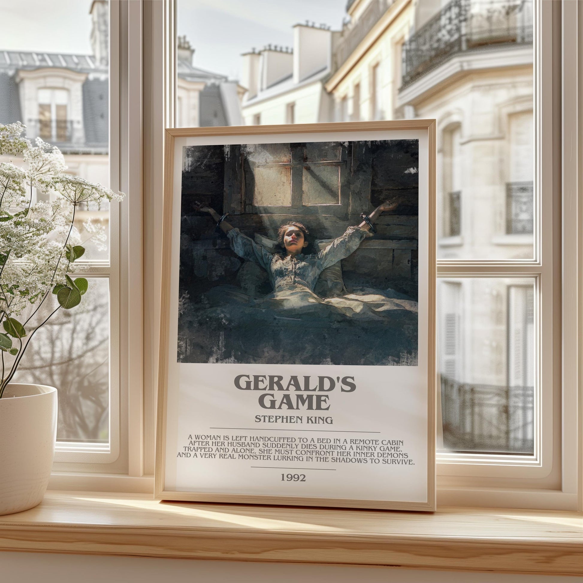 Gerald's Game bookish print framed by window – literary home decor