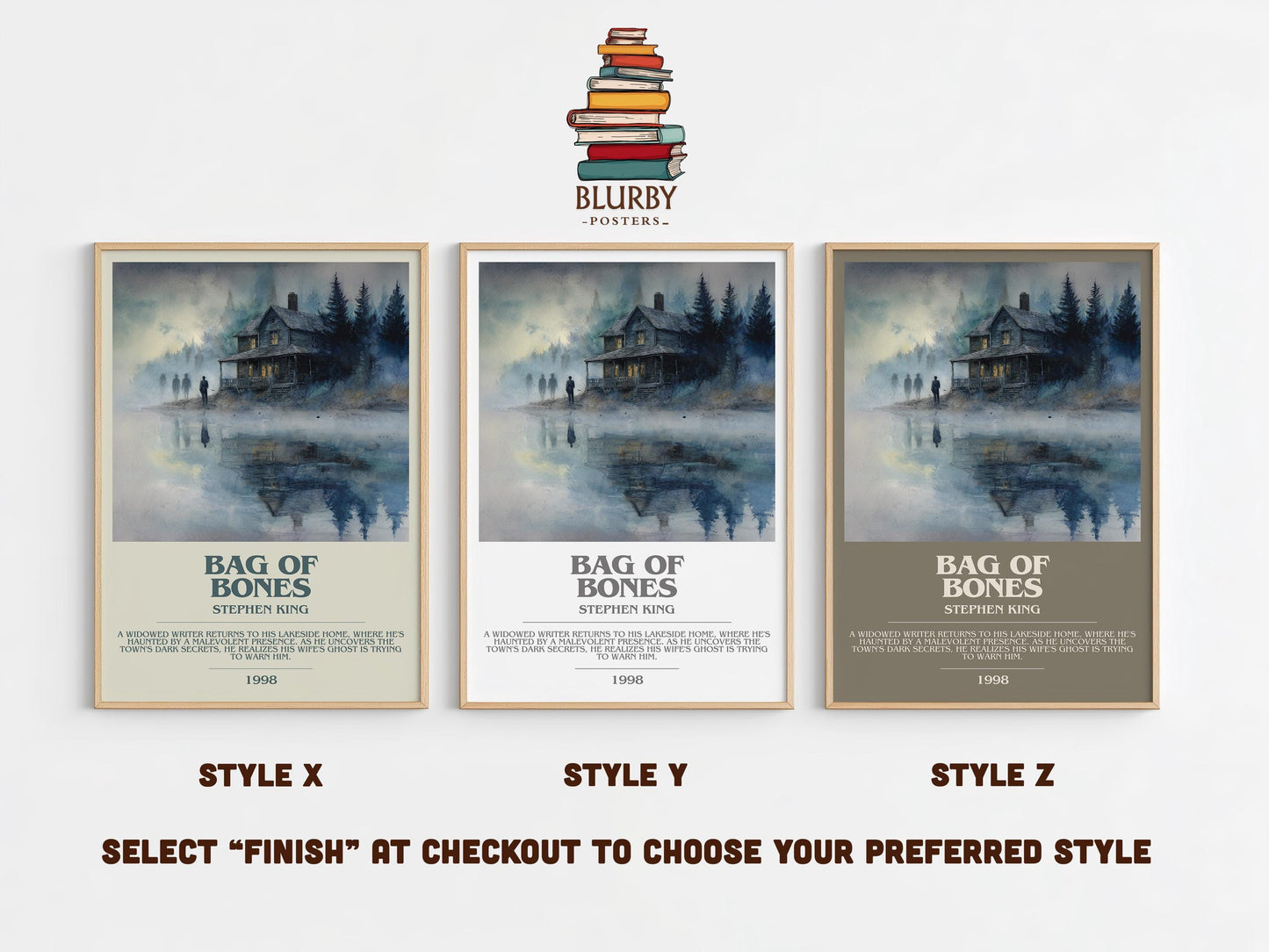 Bag of Bones bookish poster colour and style options – Stephen King book art