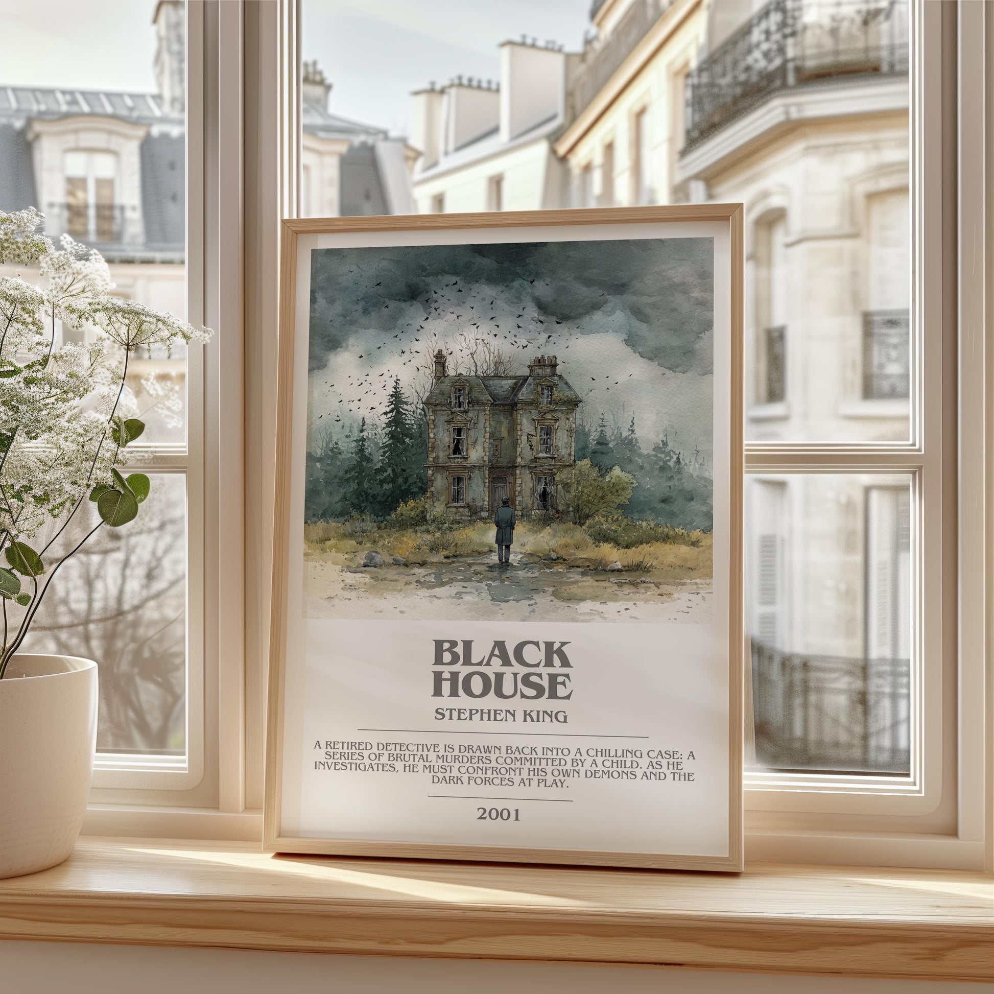 Black House bookish print framed by window – literary home decor