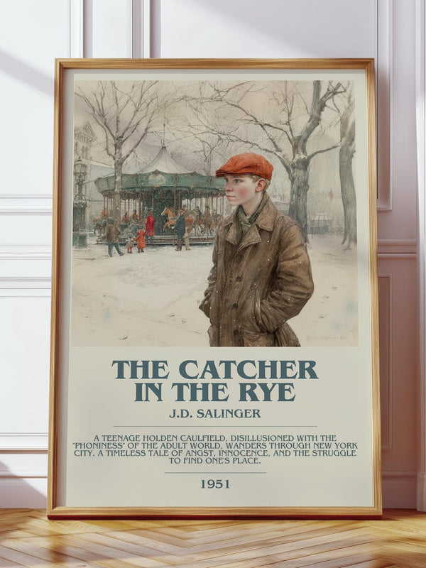 The Catcher in the Rye bookish print in frame leaning in hallway – coming of age wall art