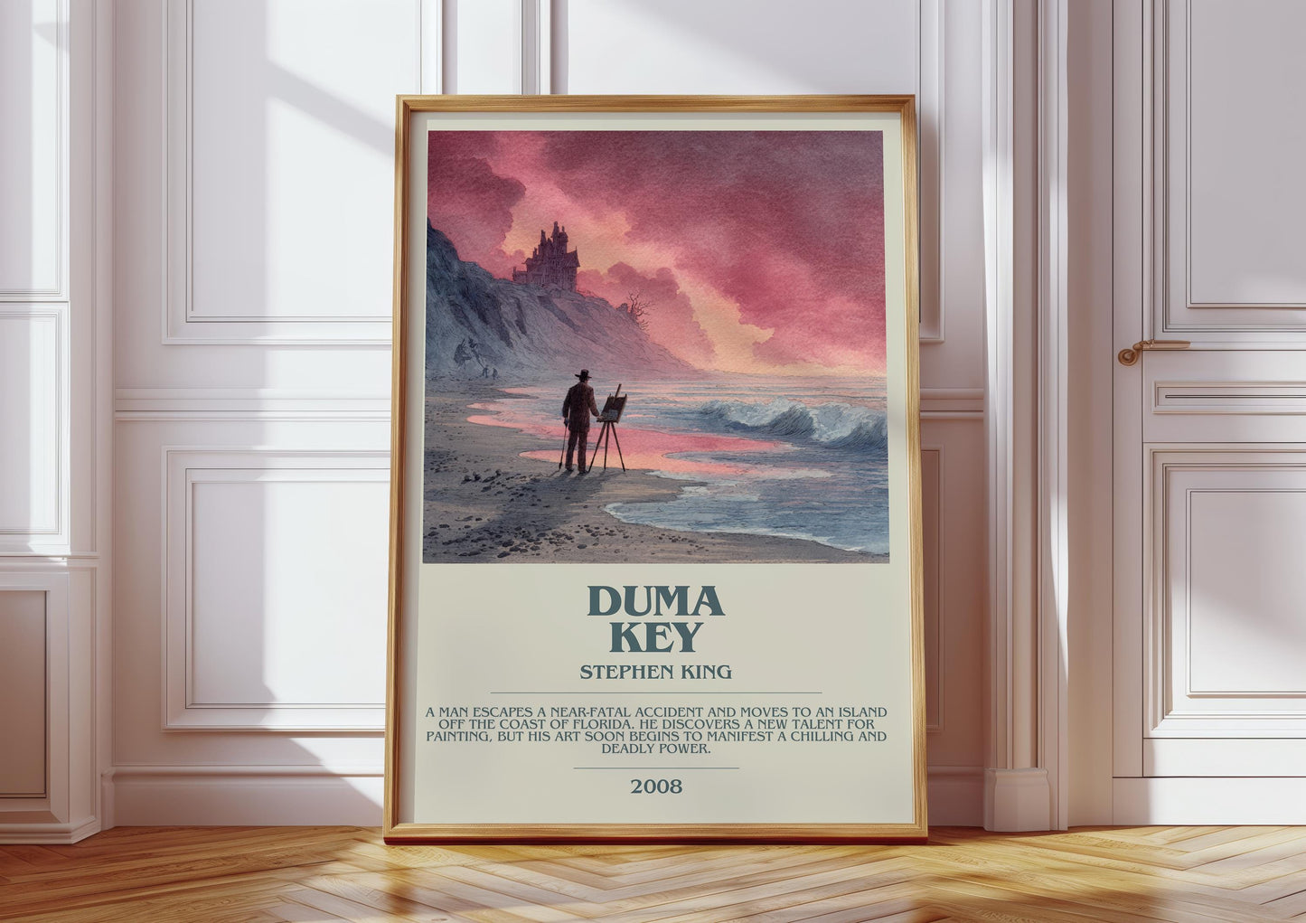 Duma Key bookish print in frame leaning in hallway – horror wall art