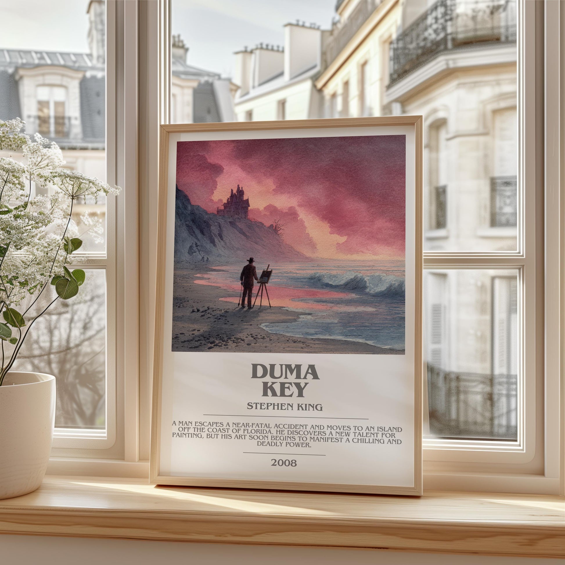 Duma Key bookish print framed by window – literary home decor