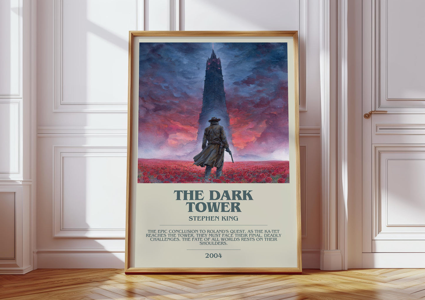The Dark Tower bookish print in frame leaning in hallway – fantasy wall art