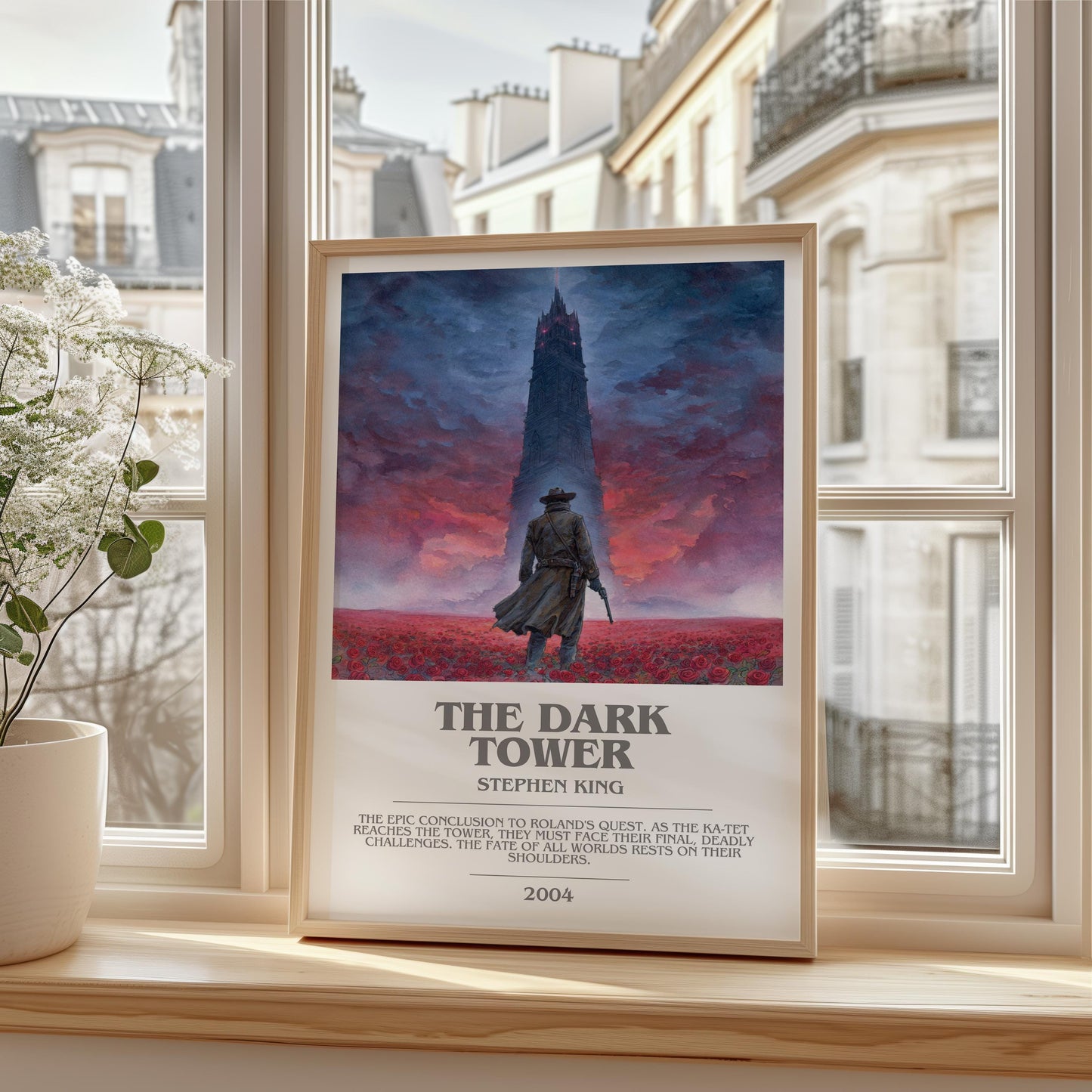 The Dark Tower bookish print framed by window – literary home decor