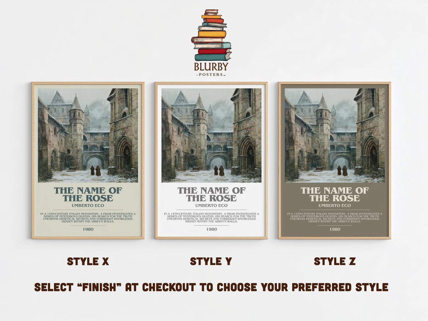 The Name of the Rose bookish poster colour and style options – Umberto Eco book art