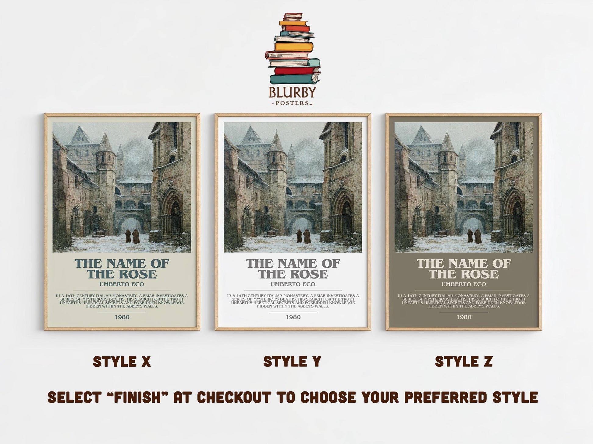 The Name of the Rose bookish poster colour and style options – Umberto Eco book art