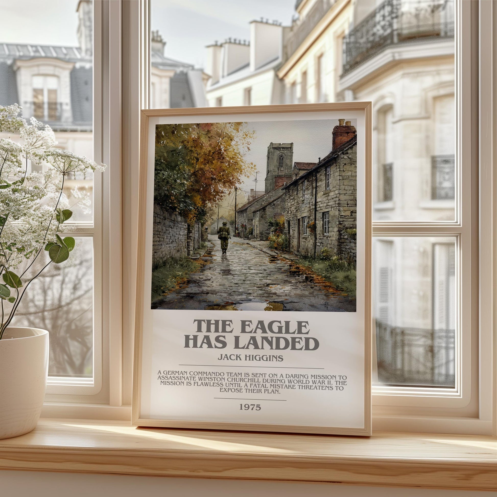 The Eagle Has Landed bookish print framed by window – literary home decor