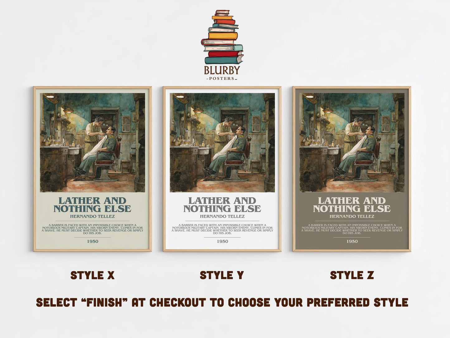 Lather And Nothing Else bookish poster colour and style options – Hernando Tellez book art
