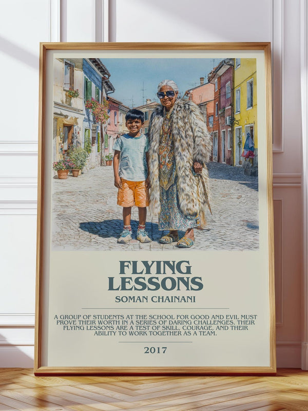 Flying Lessons bookish print in frame leaning in hallway – childrens wall art