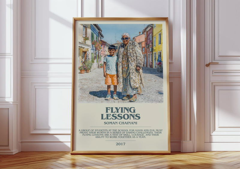 Flying Lessons bookish print in frame leaning in hallway – childrens wall art