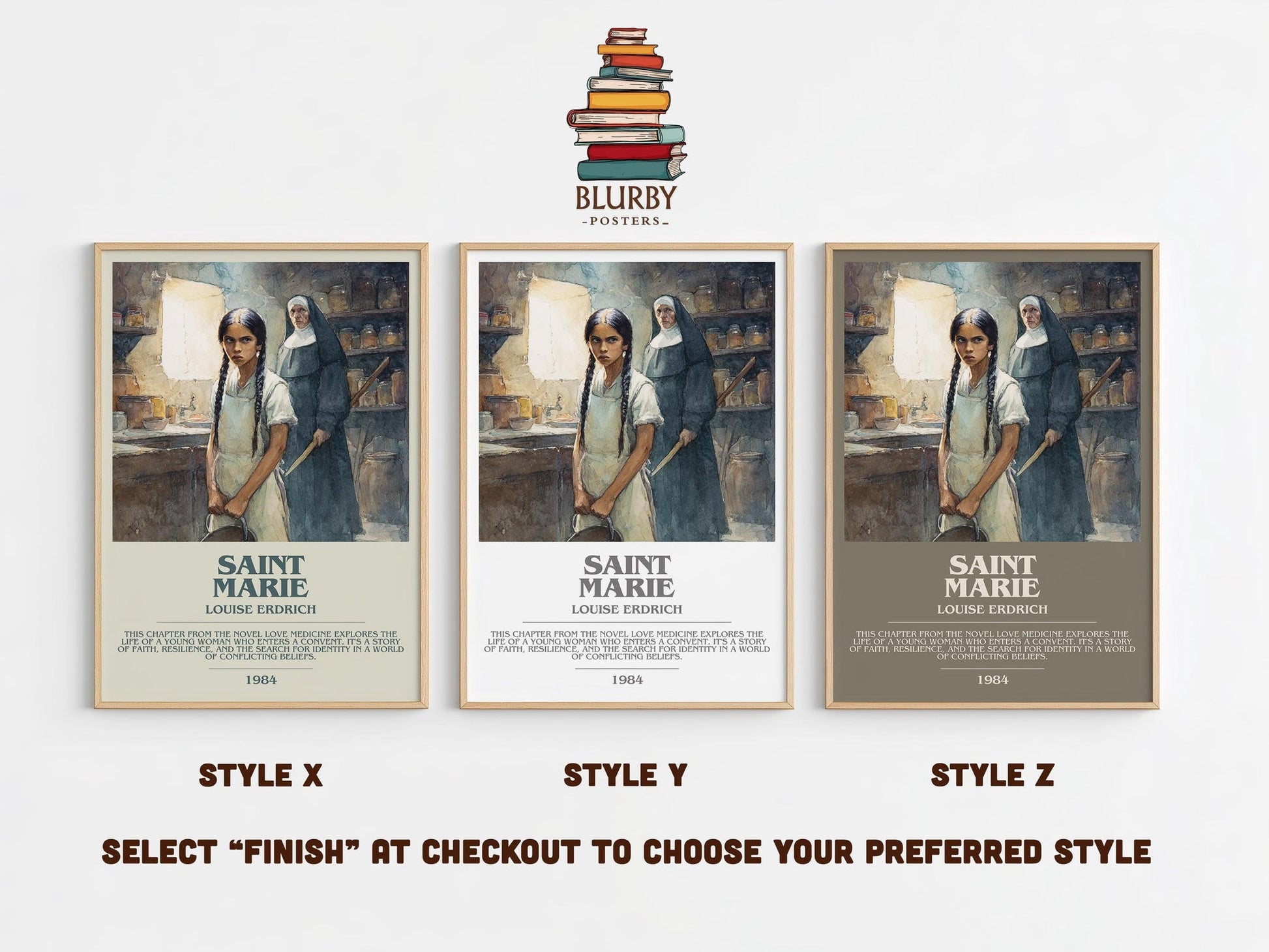 Saint Marie bookish poster colour and style options – Louise Erdrich book art