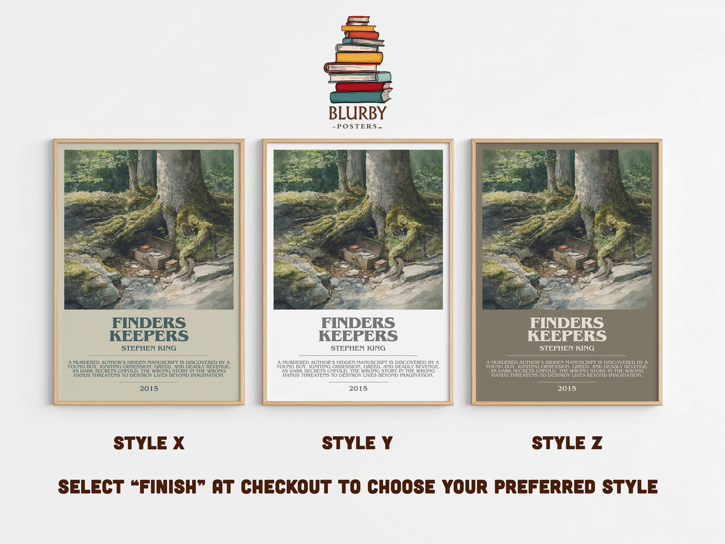Finders Keepers bookish poster colour and style options – Stephen King book art