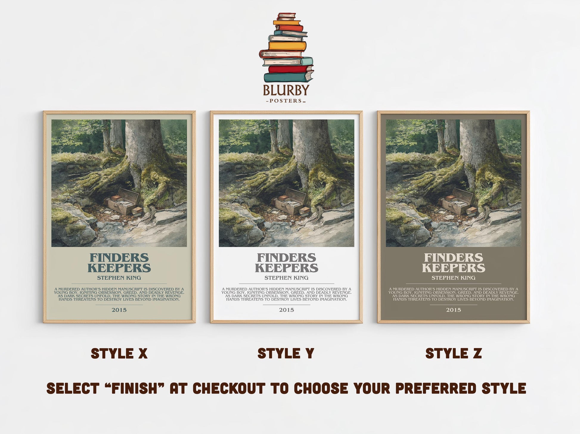 Finders Keepers bookish poster colour and style options – Stephen King book art