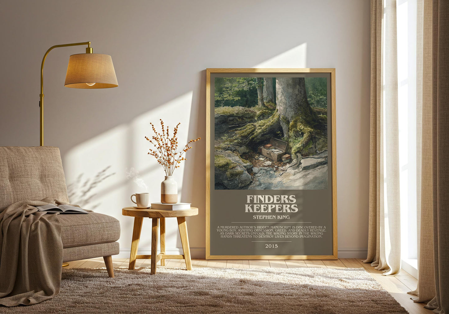 Finders Keepers bookish print on bookshelf – Stephen King fan gift