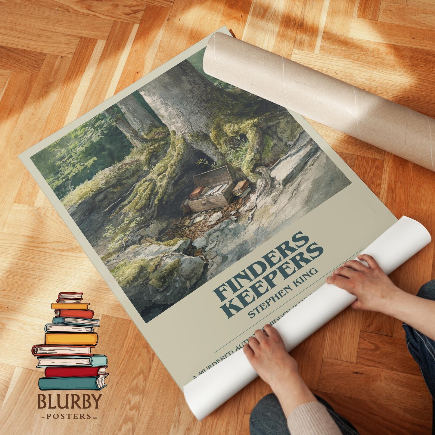 Finders Keepers book poster packaging – museum-quality print rolled in protective tube