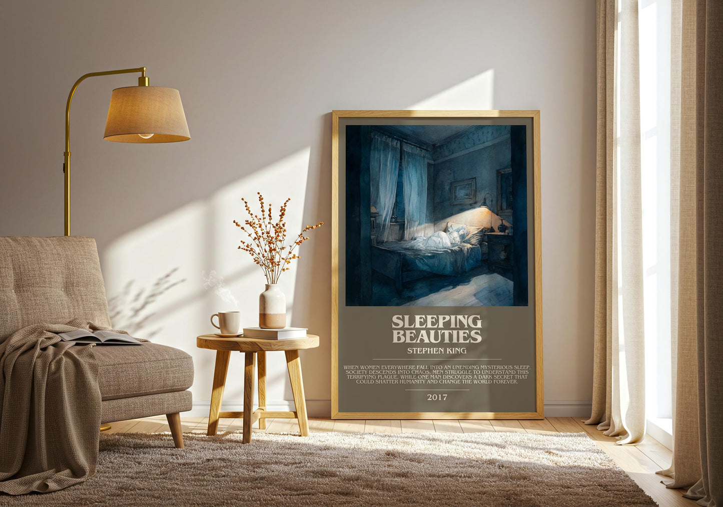 Sleeping Beauties bookish print on bookshelf – Stephen King fan gift
