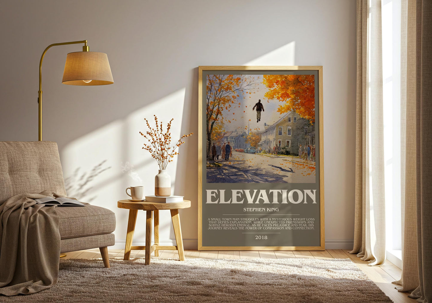 Elevation bookish print on bookshelf – Stephen King fan gift