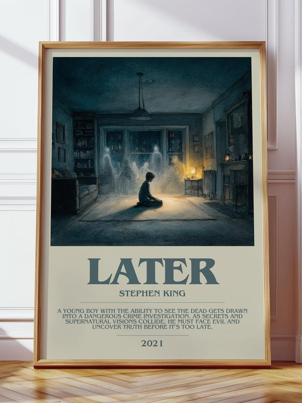 Later bookish print in frame leaning in hallway – horror wall art