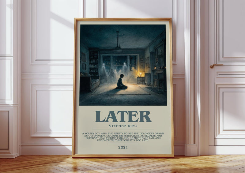 Later bookish print in frame leaning in hallway – horror wall art