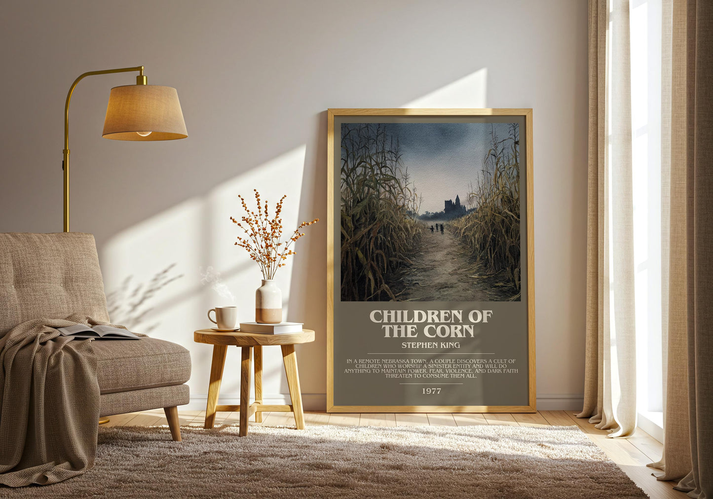 Children of the Corn bookish print on bookshelf – Stephen King fan gift