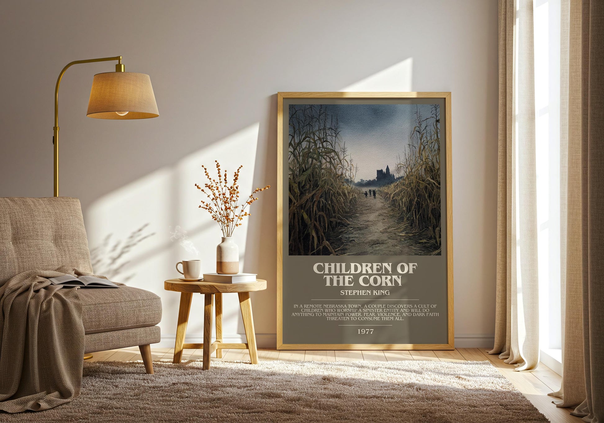 Children of the Corn bookish print on bookshelf – Stephen King fan gift